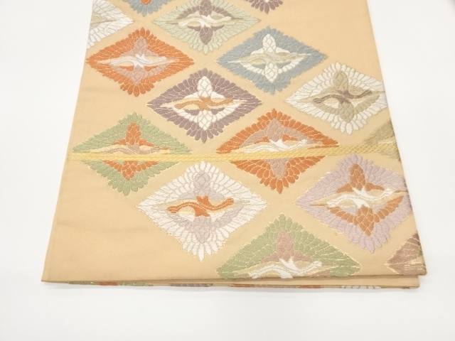  向かい鶴菱模様織出し袋帯